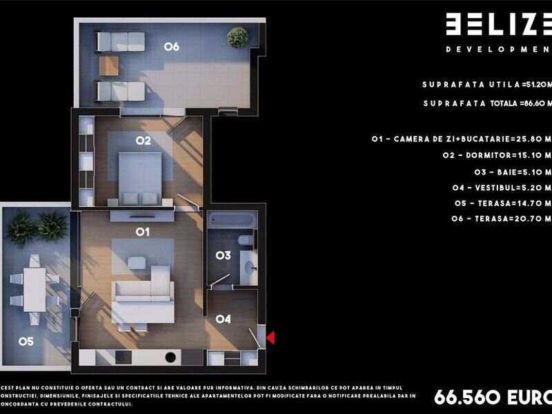 APARTAMENT 2 CAMERE BLOC FINALIZAT TERASE 35 mp